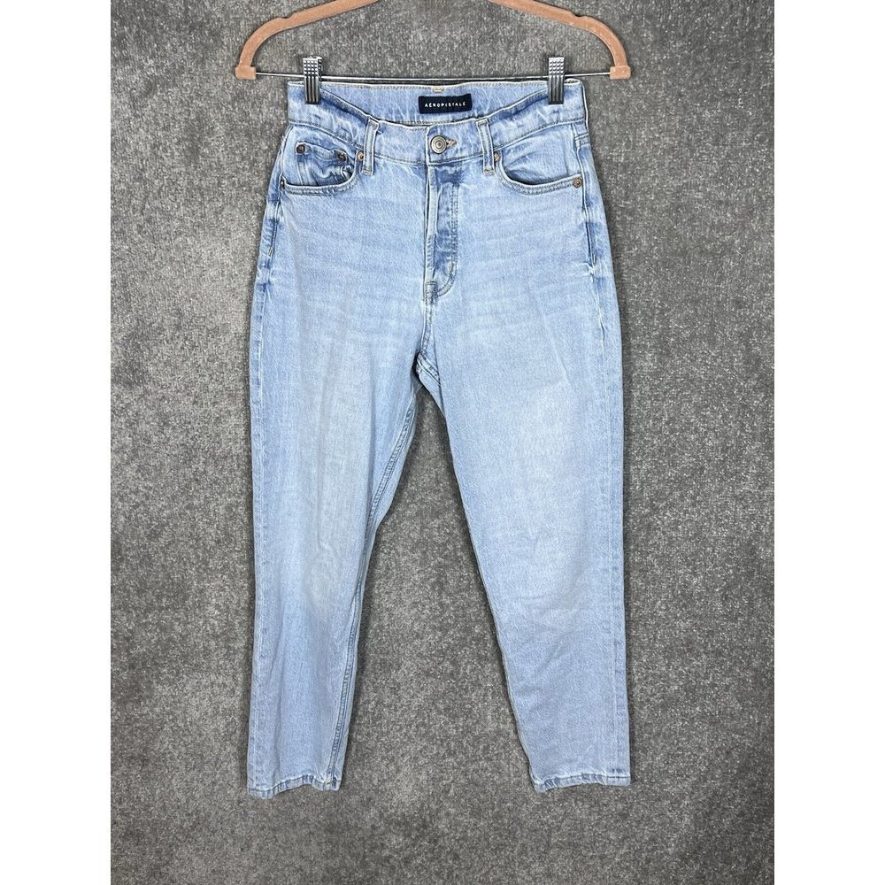 Aeropostale Button Fly Mom Jeans Womens Size 0 Blue Light‎ Wash Denim Stretch